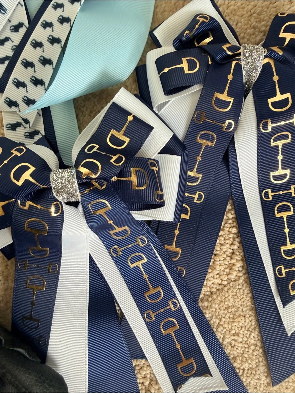 Equestrian riding gloves and 2 sets of Ribbon/ Hair Bows